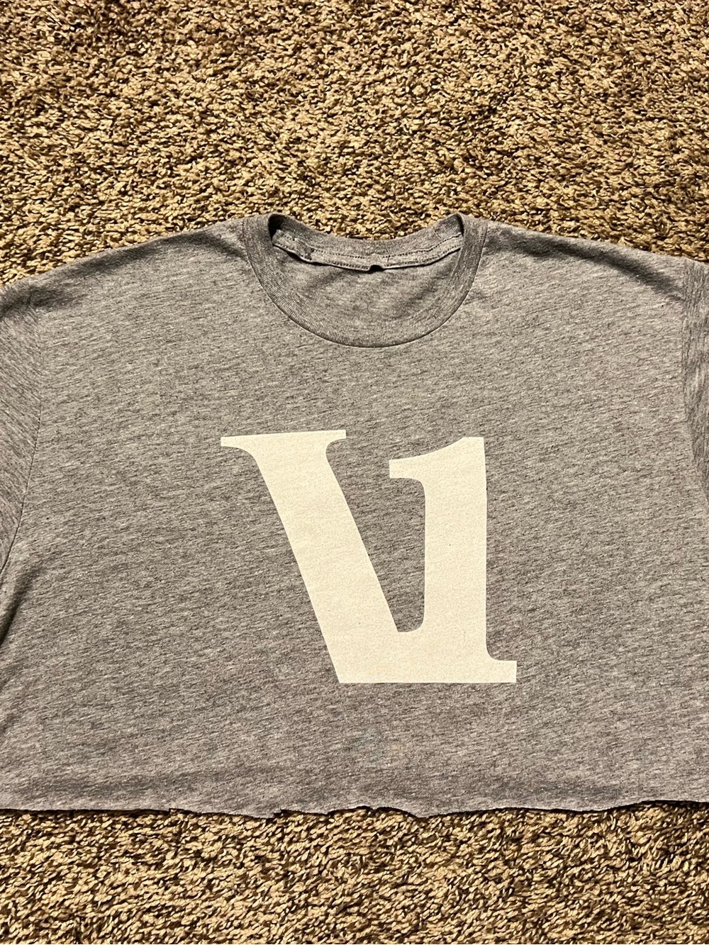 Vuori Gray Short Sleeve Tee with Large White V Graphic